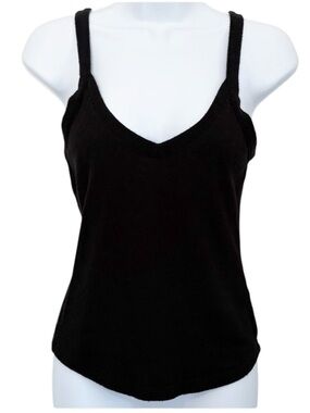 FREE PEOPLE Intimately Black Ribbed V-Neck Tank Top Strappy Back Size M